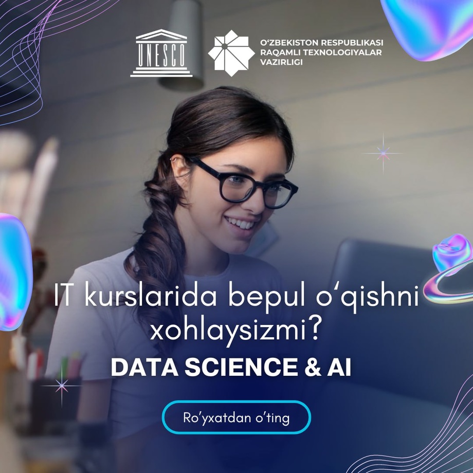 Иқтидорли талаба қизлар учун “Data Science ва Сунъий интеллект (СИ)” йўналишидаги билимларини ошириш имконияти!