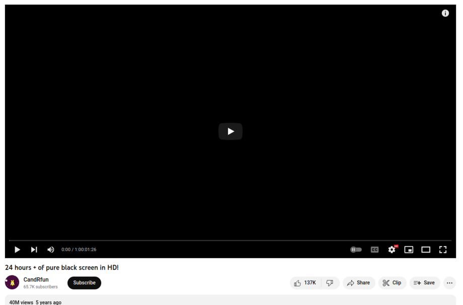 Видео чёрного экрана набрало в YouTube более 40 млн просмотров