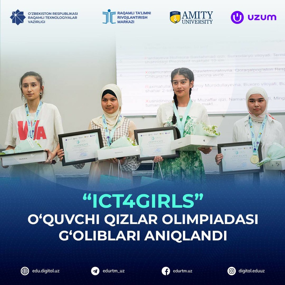 “ICT4Girls” Ўзбекистон ўқувчи қизлар олимпиадасида 12 нафар ғолиб аниқланди